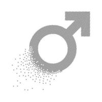 Male icon animated pixel dot art. Male pixel flat-solid. Dissolved and dispersed moving dot art. Unifying and integrative pixel motion. Modern icon connection points. vector