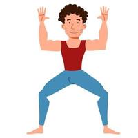 man doing yoga. Slender guy in pose on a white background. vector