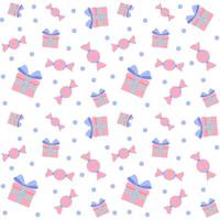 Vector seamless pattern of pink tones on a white background. candy and gifts are printed on fabric, wrapping paper, or wallpaper.