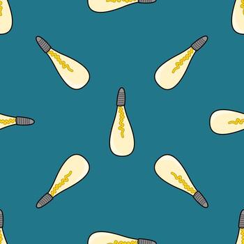 vector seamless pattern with light bulbs on a green background in the style of doodles.