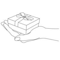 ilustración de manos que pretenden dar una caja de regalo. regalos navideños, navidad, año nuevo, celebración, día de san valentín y ediciones de cumpleaños aisladas en fondo blanco. regalo sorpresa o especial vector