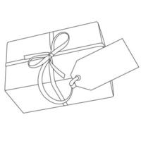 Illustration of a gift box wrapped in ribbon with a gift label or tag. Holiday Gifts, Christmas, New Year, Celebration, Valentine's Day and Birthday editions isolated on white background. special gift vector