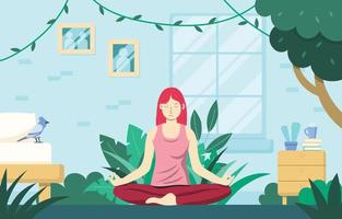 mujeres haciendo meditación en una habitación vector