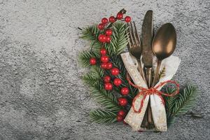 Merry Christmas.Vintage old cutlery for Christmas Dinner.Christmas concept background photo