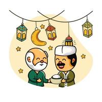 Funny illustration of giving zakat in the month of Ramadan vector