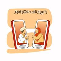 illustrations themed eid al-Fitr long distance using mobile phones vector