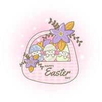 cute easter bag with eggs and flowers vector