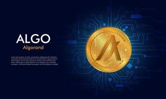 algo moneda de oro. fondo con circuito board.algorand token cyptocurrency concepto en azul oscuro vector