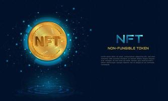 NFT non fungible token concept with dark blue technology background.Digital currency money.Futuristic technolofy. vector