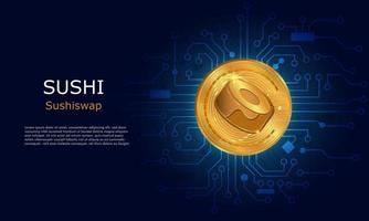 Sushi gold coin.Blue technology background.Digital currency concept. vector