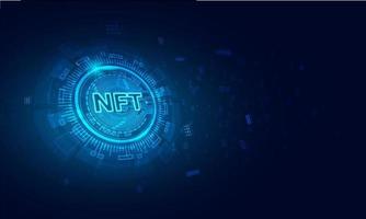 Non fungible token NFT coin.Blue abstract technology background. vector