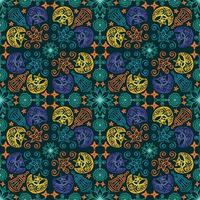 Ramadan seamless pattern with contour lantern, stars and moon decorative ornament. vector
