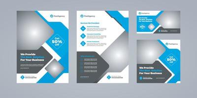 Corporate flyer design with social media post template vector