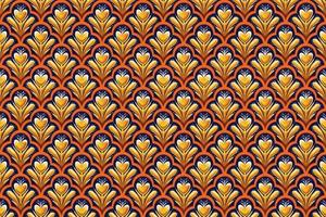 Yellow Flower on Navy Blue, White, Orange Geometric ethnic oriental pattern traditional Design for background,carpet,wallpaper,clothing,wrapping,Batik,fabric, vector illustration embroidery style