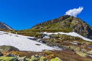 río y nieve veslehodn montaña hydnefossen cascada hemsedal noruega. foto