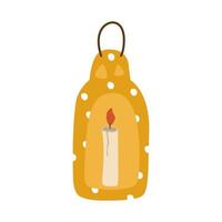 A lantern with a candle, yellow with polka dots for lighting. Cute vector illustration isolated on a white background. For the design of a postcard or decorative