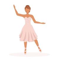 A ballerina girl dances in a beautiful pink long dress and pointe shoes. Elegant vector illustration of a performance in pink tones for design or decor.