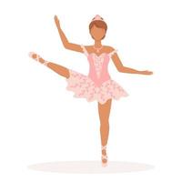 Ballerina girl dancing in a beautiful tutu dress and pointe shoes. Elegant vector illustration of a performance in pink tones for design or decor.