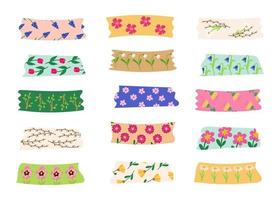 Washi tapes for a spring set with a floral pattern. For notes, organizer, planner, scrapbooking. Vector illustration in cartoon style for decoration, design or decor