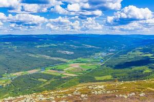 Beautiful valley panorama Norway Hemsedal Hydalen with snowed in Mountains. photo