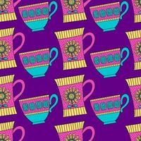 Seamless pattern with bright cups on a violet background vector