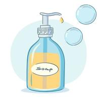 Bottle of liquid soap and bubbles vector