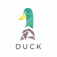 A geometric Duck Head illustration vector logo. the color is imagine the duck a family of Anas platyrhynchos, the common duck in USA.