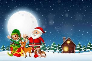 Snowy winter night with Santa Claus and friends vector