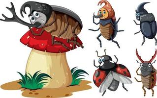 Set of different insects and beetles in cartoon style vector