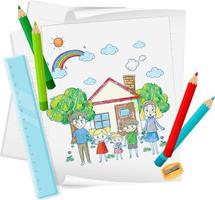 A paper with a doodle sketch design with color and colour pencils vector