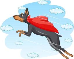 un perro superhéroe en el fondo del cielo vector