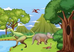 Dinosaur in prehistoric forest scene vector