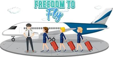 Freedom to fly typography design with aircrew characters vector