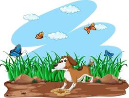 Many dogs playing in the park vector