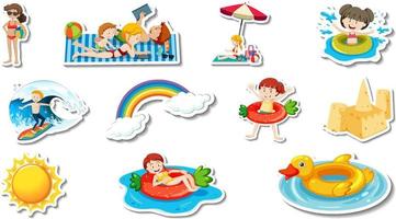 conjunto de artículos de playa de verano y niños. vector