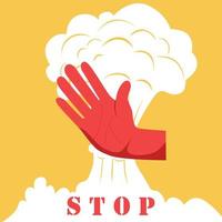 Stop nuclear weapons banner. Atomic bomb explosion. No war flat vector illustration