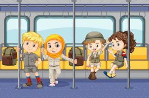 Scene with many people using public transportation vector