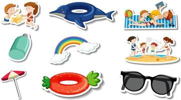 Set of summer beach items and children vector