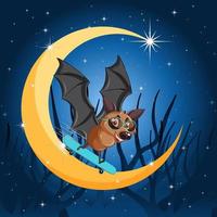 Cartoon bat with crescent moon background vector