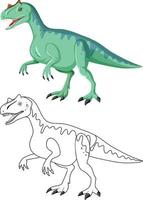 Allosaurus dinosaur with its doodle outline on white background vector