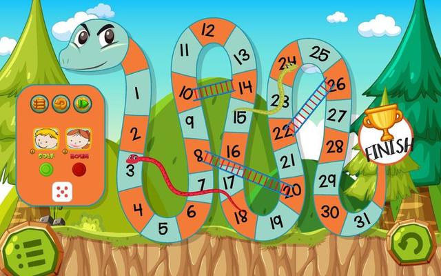 A snake ladder game template in forest background