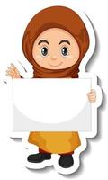 Arab muslim girl holding empty banner vector