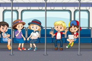 Scene with many people using public transportation vector