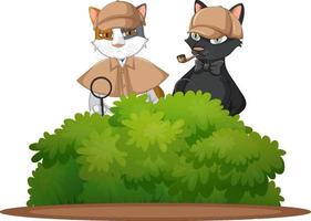 Detective wearing brown overcoat behind the bushes vector