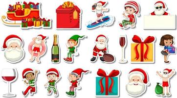 Set of Christmas objects and cartoon characters vector