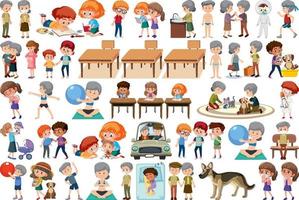 Set of different activities people in cartoon style vector