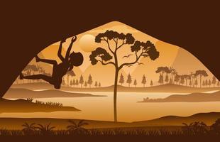 Flat silhouette rock climbing in nature background vector