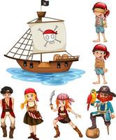 conjunto de diferentes personajes de dibujos animados de piratas vector