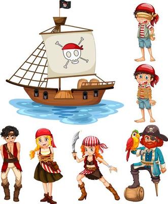 Set of different pirates cartoon characters