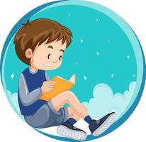 Little boy reading a book on white background vector